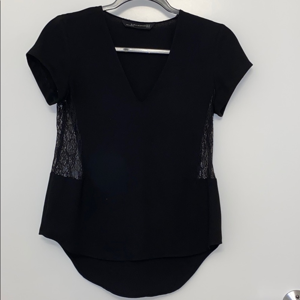 Zara Woman Short Sleeve Lace Cutout Top